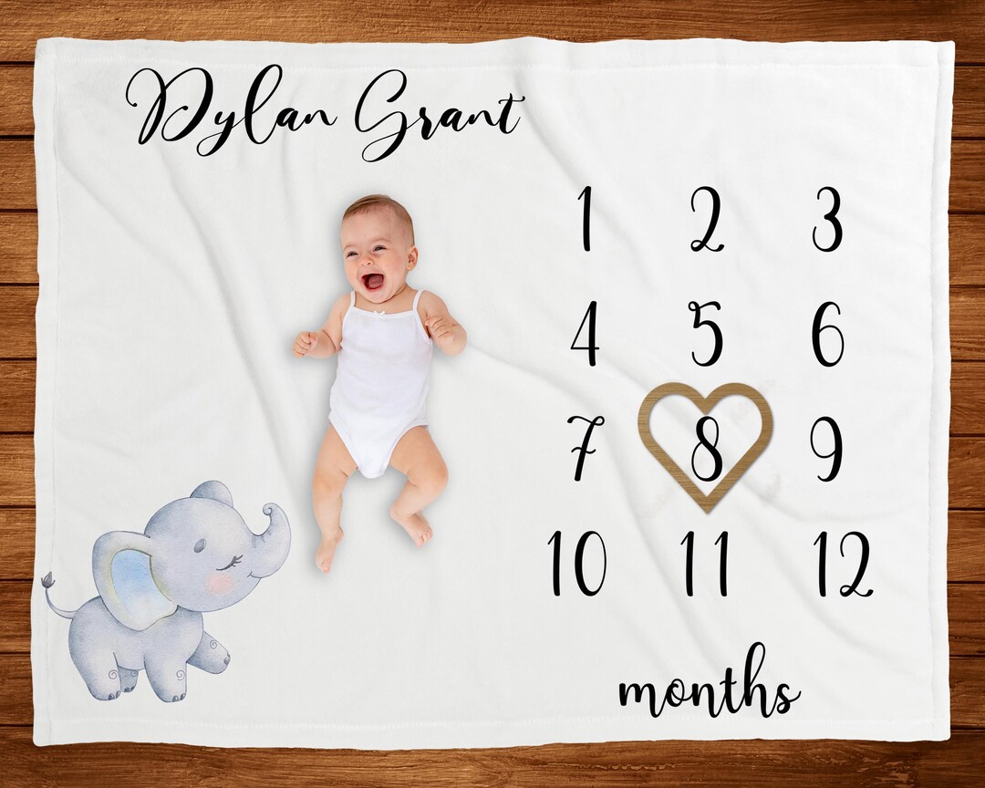 Personalized Elephant Baby Milestone Blanket - 'Love You To The Moon' First Year Photo Blanket (Pink, 38x28) - View #7