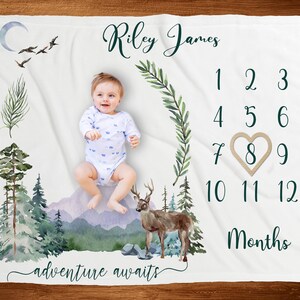 Adventure Milestone Blanket Mountains Monthly Growth Tracker Personalized Baby Blanket Custom Boy Blanket Baby Shower Gift New Baby Gift