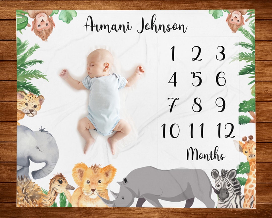 Safari Baby Milestone Blanket Animals, Safari Monthly Blanket ...