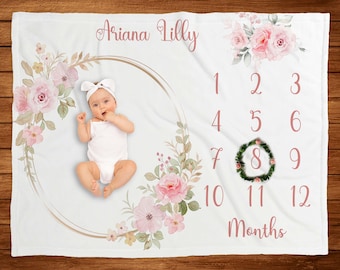 Monthly Milestone Blanket for Baby Girl Wrinkle Free Baby Age Month Blanket Washable Infant Milestone Markers Newborn Photoshoot Photo Props