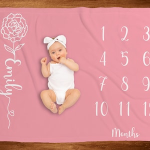 Cobertor para marcos de bebê, flor de nascimento, cobertor personalizado para mês com nome, acessório para foto de bebê, presente personalizado para chá de bebê no berçário