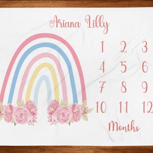Milestone Blanket Girl Rainbow Girl Milestone Blanket Baby Month Blanket Baby Shower Gift Personalized Rainbow Baby Blanket Age Blanket