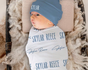Custom Name Swaddle Personalized Baby Blanket Newborn Swaddle Set Baby Boy Snuggle Blanket Baby Shower Gift Hospital Swaddle New Mom Gift