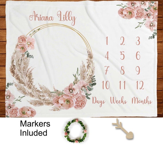Girl Boho Milestone Blanket With Markers Baby Age Month Blanket With Growth Chart Floral Theme New Mom Gift Baby Shower Idea Age Calander Etsy Canada