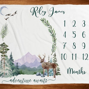 Aventura Hito Manta Montañas Rastreador de crecimiento mensual Manta de bebé personalizada Manta de niño personalizado Regalo de baby shower Nuevo regalo de bebé