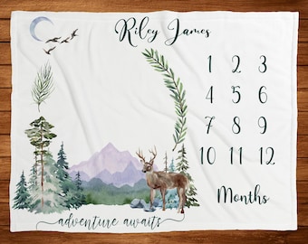 Adventure Milestone Blanket Mountains Monthly Growth Tracker Personalized Baby Blanket Custom Boy Blanket Baby Shower Gift New Baby Gift