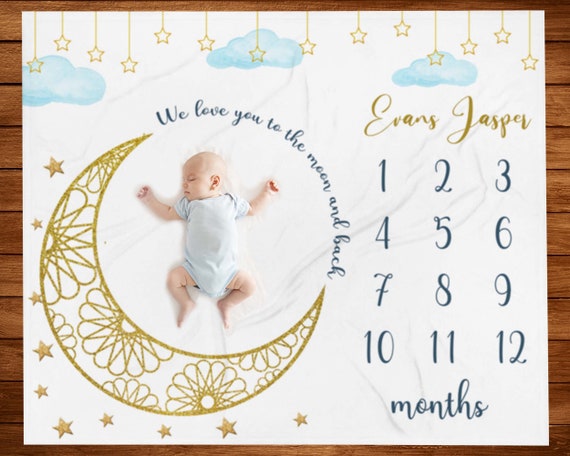 Luna Milestone Blanket Moon and Stars Milestone Blanket Baby Shower Gift, Personalized Baby Blanket Baby Milestone Blanket