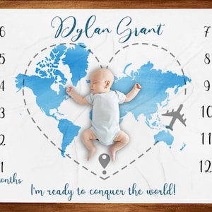 Junge Meilenstein Decke, Baby Shower Ideen, monatliches Wachstum Tracker, personalisierte Babydecke, benutzerdefinierte Decke, Neugeborene Babydecke WM56