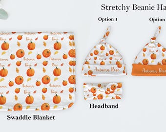 Fall Pumpkin Baby Name Blanket Swaddle Baby Girl Boy Coming Home Outfit Gender Neutral Baby Shower Gift Hospital Photo Prop Orange Pumpkin