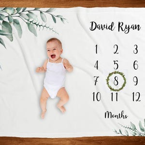 Manta de hitos para bebés para niños y niñas, manta suave con fotos mensuales para recién nacidos, decoración de guardería con eucalipto, mantas para accesorios de fotos, género neutro