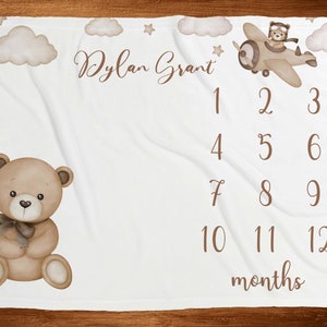 Género Neutral Hito Manta Oso de Peluche Nubes Bebé Edad Manta Beige Vintage Rastreador de Crecimiento Mensual Boho Nuevo Regalo de Baby Shower