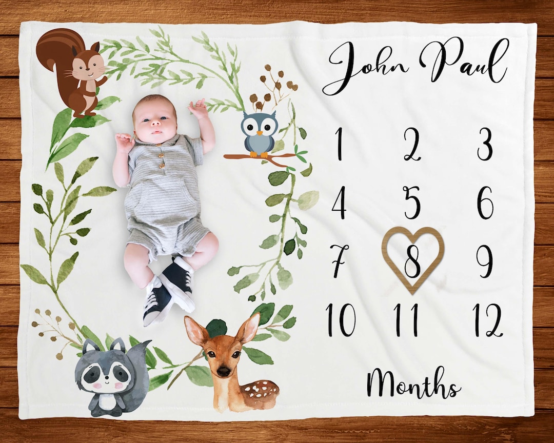 Woodland Baby Milestone Blanket Fleece Gender Neutral Baby Monthly ...