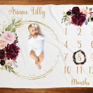 Nieuwe babydeken Baby maandelijkse mijlpaaldeken Pasgeboren fotorekwisiet Gepersonaliseerde babycadeaus Maandelijkse babydeken Aangepaste babydeken