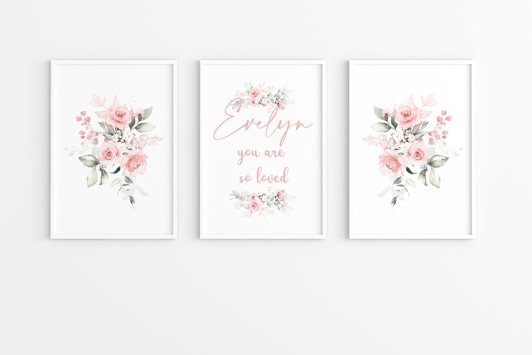 Custom Baby Girl Nursery Wall Art Pink Flowers Floral Decor Bedroom ...