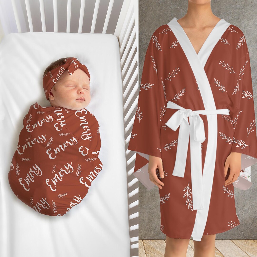 Mom and Me Robe and Swaddle Boy Girl Set Boho Bohemian Mommy Robe and
