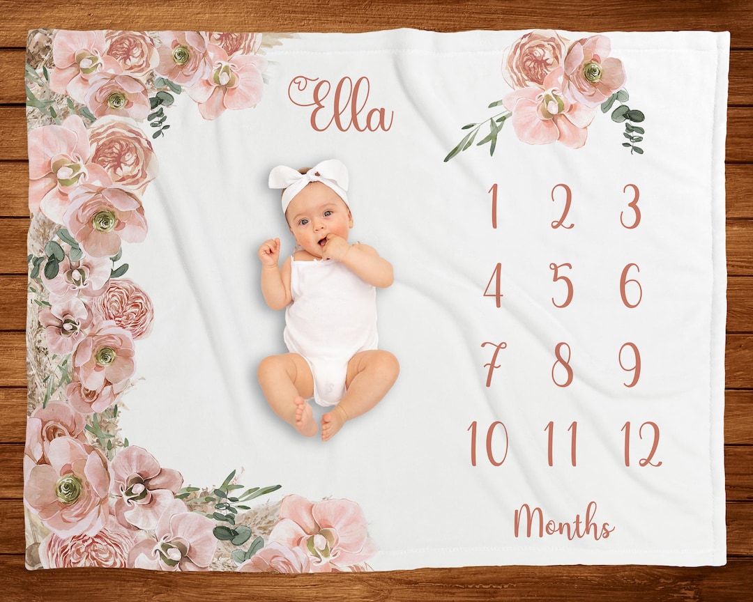 Girl Baby Milestone Blanket Girl Pink Flower Monthly Blanket Floral
