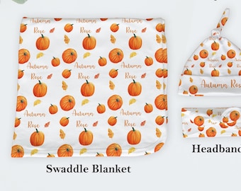 Oranje pompoen inbakerdoek, uniseks inbakerdoek, babynaamdeken, Coming Home-outfit, herfstcadeau babyshower Ziekenhuisfotodeken
