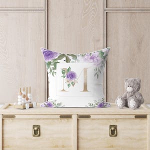 Purple Floral Pillow Crib Bedding Set Girl Lilac Roses Blanket Pillow Wall Art Changing Pad Crib Sheet Set Personalized New Baby Gift