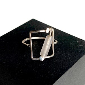 Rose Quartz ring, unique handmade Sterling Silver ring, square statement ring, modern geometric ring, minimalist ring, bold art jewelry