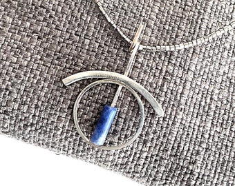 Sodalite necklace, Sterling Silver statement necklace, modern art jewelry, minimalist necklace, geometric necklace, unique gemstone jewelry