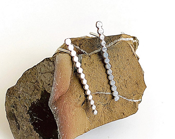 Sterling Silver bar stud earrings made with bead wire, long flat silver line earrings, minimalist earrings, geometric statement earrings