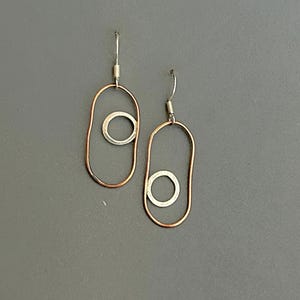 Copper & Sterling Silver Geometric Dangle Earrings | Handmade Mixed Metal Art Jewelry | Modern Statement Earrings | Minimalist Cool Earrings