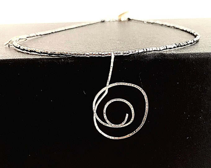 Sterling Silver spiral pendant, hammered silver pendant, domed spiral necklace, geometric swirl pendant, artistic minimalist pendant