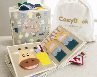 Libro Montessori de actividades para niños pequeños, libro tranquilo, actividad de viaje para bebés, juguete de aprendizaje sensorial, regalo de cumpleaños para baby shower