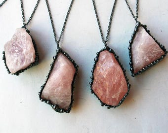 Rough Rose Quartz Crystal Pendant Necklace