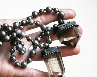 Natural Smoky Quartz Crystal Pendant Beaded Necklace
