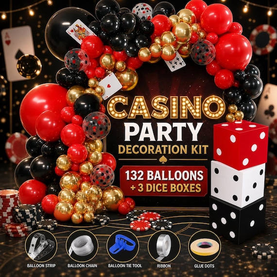 Casino Theme Party Decorations: Dice Favor Boxes, Poker Balloons
