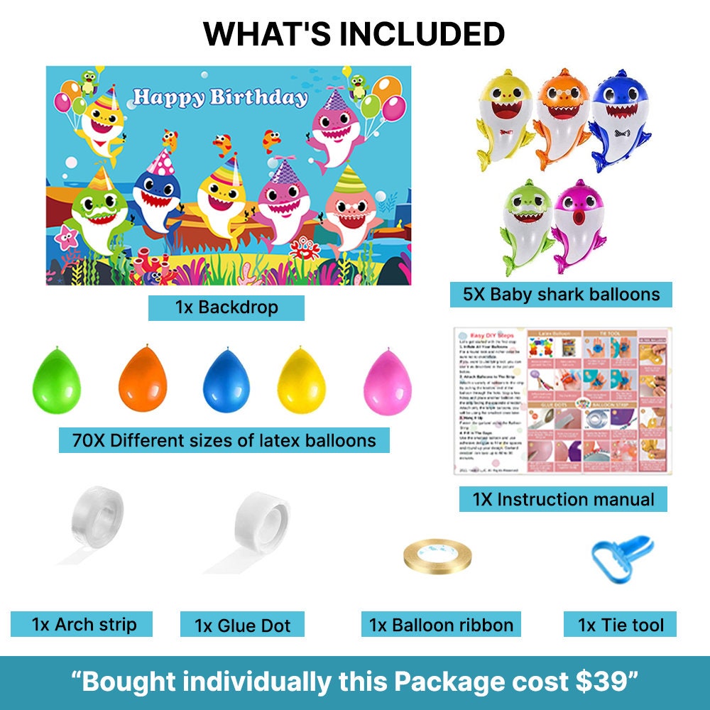 Baby Shark Birthday Balloon Decorations Sea Themed Party Baby Etsy