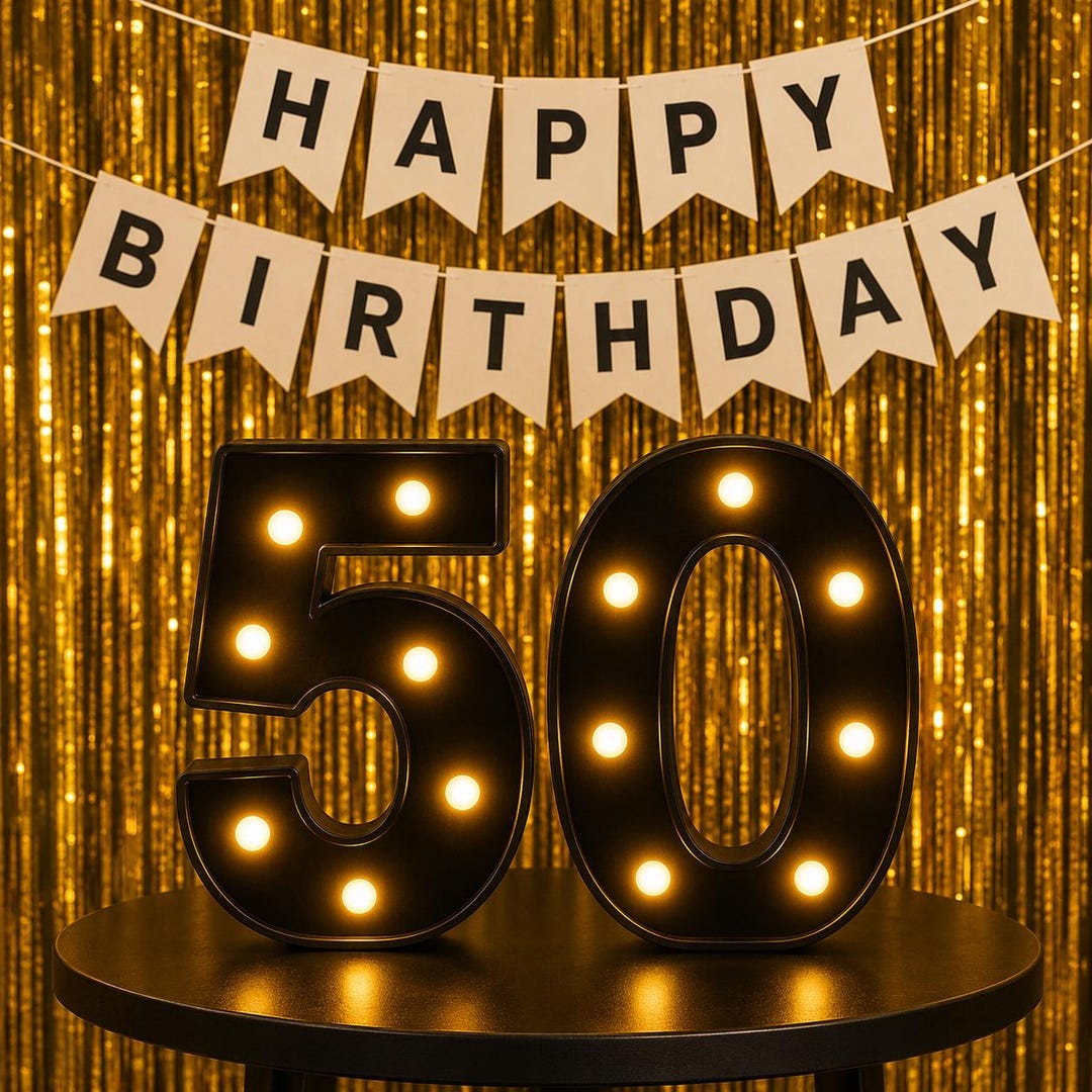50th Birthday Decorations Black Light up Numbers, Battery Operated 50 ...
