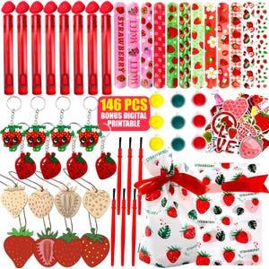 Strawberry Party Favors - 12 Pcs Sweet Berry Wooden Painting Kit Wristband Bubble Wand for Kids