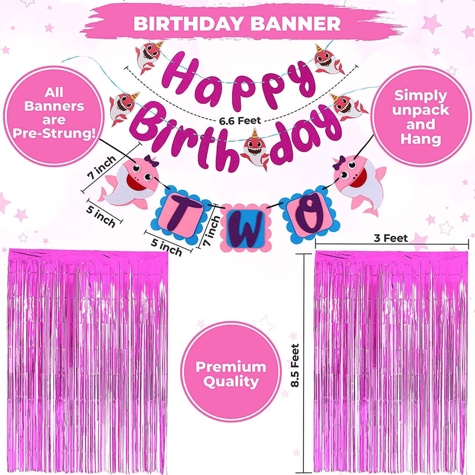 Pink Baby Shark 2nd Birthday Decorations for Girl Pink Baby | Etsy