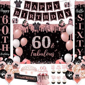 60th Birthday Decorations – Rose Gold Party Supplies Set