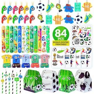 Soccer Party Favors: 84 Piece Set, Straws, Whistles, Keychains
