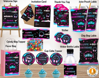 Music Inspired Birthday Party, Music Party Bundle, Dance Party Bundle, Teen Birthday Bundle, Tik Bday invite water bottle Treat bag label