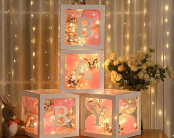 Baby Shower Balloon Boxes with LED Lights & Letters | Girl Baby Shower Decorations | Pink Balloon Box Centerpiece 44pc