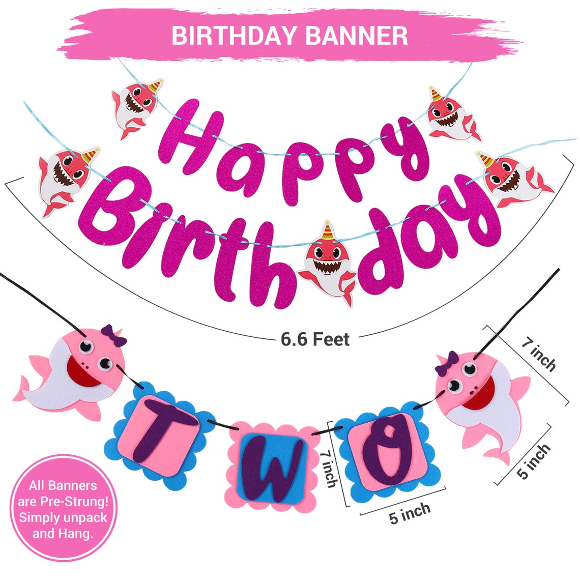 Pink Baby Shark 2nd Birthday Decorations for Girl Pink Baby - Etsy