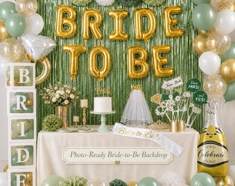 Sage Green Bachelorette Party Decorations Kit – Bride to Be Balloons, Bridal Veil, Sash, Photo Props, Bridal Shower Decor Set