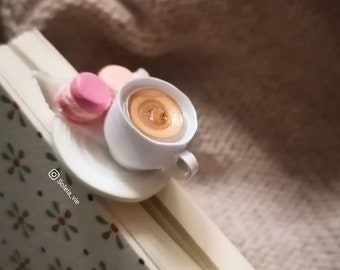 Lesezeichen - Miniatur Kaffee und Macaron Stick Lesezeichen / 3D Lesezeichen / Food Lesezeichen / Geschenkidee