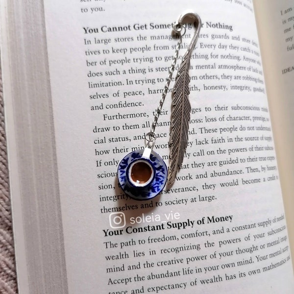 Hook Bookmark - Tea bookmark porcelain style /tea cup bookmark / hook bookmark /book hook / 3D Bookmark