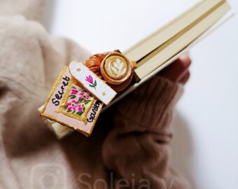 Bookmark - secret garden book and coffee stick Bookmark / coffee bookmark / stick bookmark / 3D Bookmark