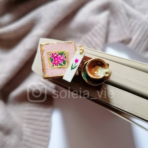 Bookmark - tea and book stick Bookmark / tea bookmark / stick bookmark / 3D Bookmark