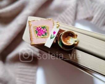 Bookmark - tea and book stick Bookmark / tea bookmark / stick bookmark / 3D Bookmark