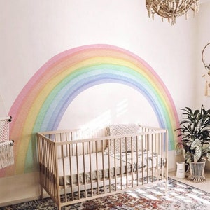 Large Rainbow Wall Decal, Watercolor Rainbow Nursery Wall Sticker, Peel and Stick Arch Wall Art, Kids Bedroom and Playroom Decoration,Custom