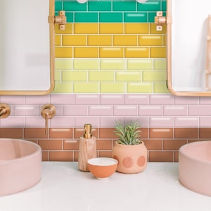 Rainbow Subway Peel and Stick, Modern Backsplash Tile Sticker, Removable Kids Bathroom Decoration, Self-adhesive and Waterproof