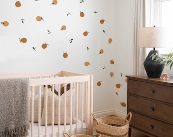 Décalcomanie murale orange Boho, pelage et bâton dessinés à la main, autocollant mural de pépinière clémentine mignonne, décoration de chambre de bébé | VIE AMUSANTE