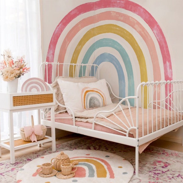 Pink Rainbow Wall Decal, Watercolor Large Nursery Wall Sticker, Peel and Stick Boho Arch Wall Art, Girl's Room Decor, Custom